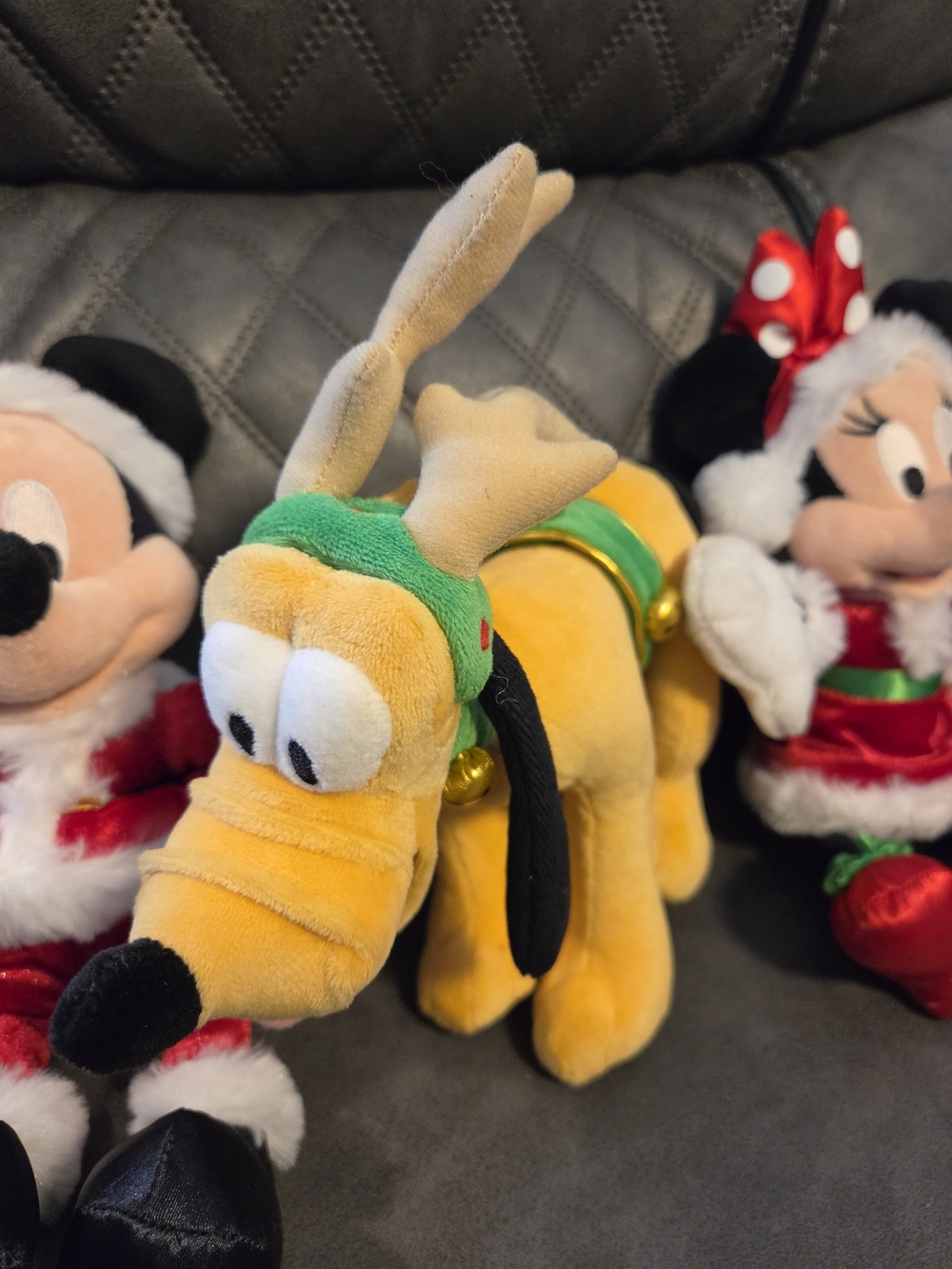 Disney Yellow Pluto Holiday Plush with Green Collar and Antlers